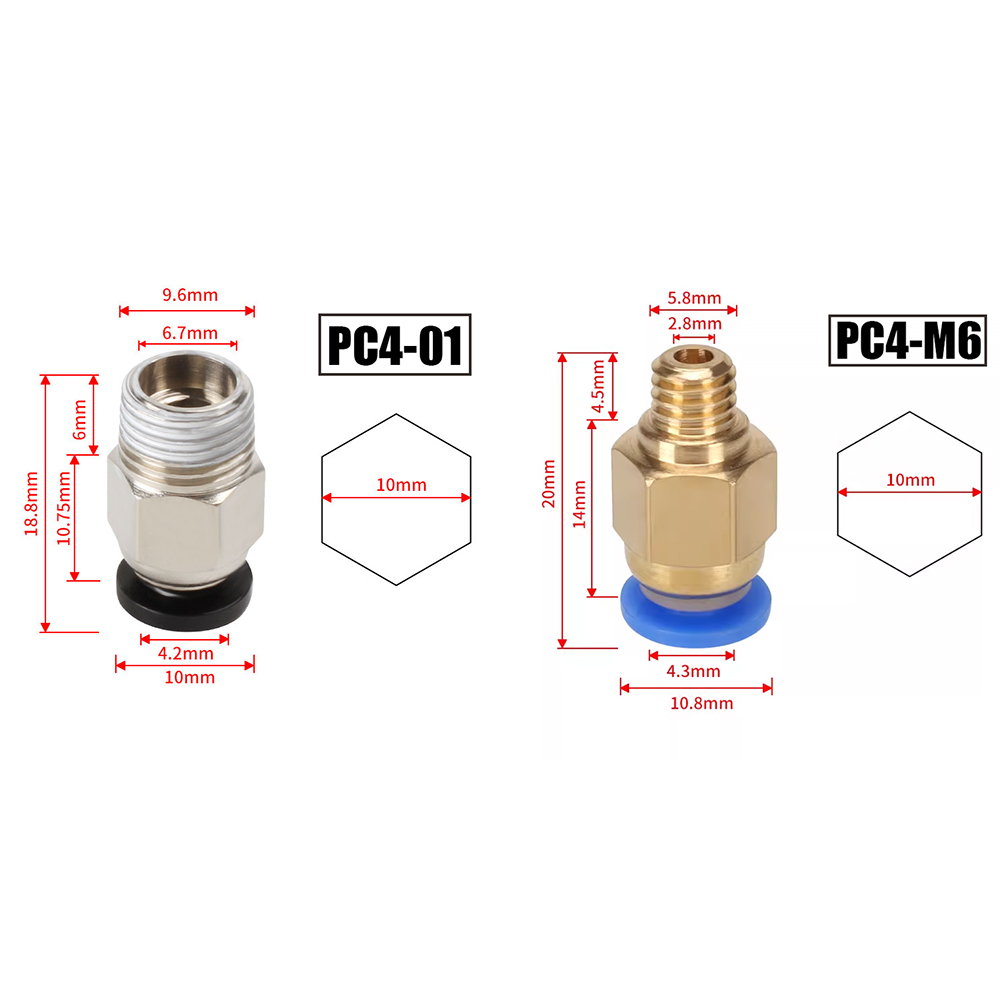 Bowden Tube - 10 قطع/مجموعة موصلات هوائية PC4-M10 لقطع